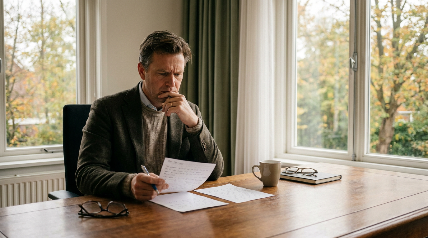 Professional kijkt rustig naar twee taken voordat die een keuze maakt
