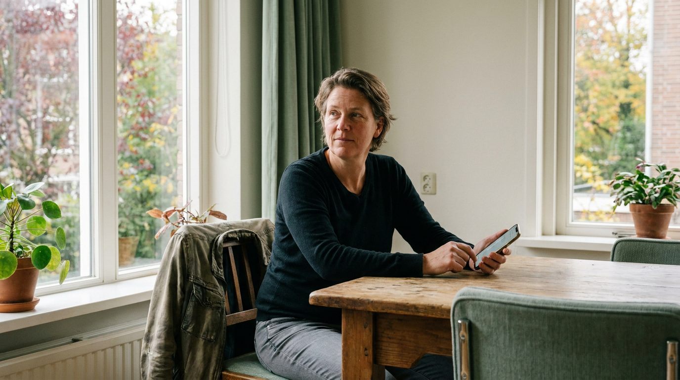 Persoon denkt thuis rustig na voordat die op een uitnodiging reageert